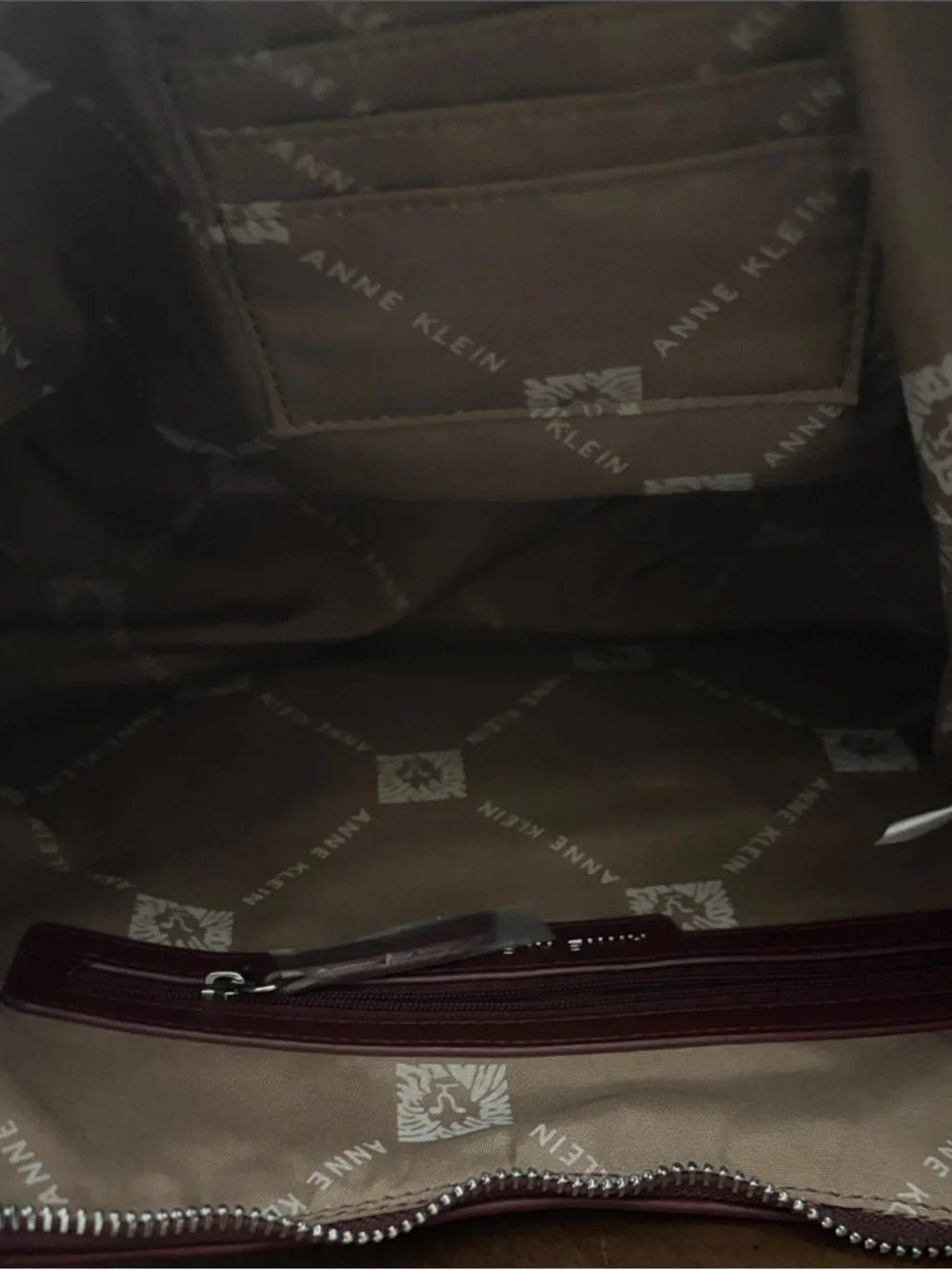 Anne Klein Deep Burgundy Shoulder Bag with Zippered Interior Pocket